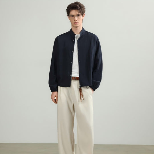 Herren Leichte Oversize Hemdjacke mit Stehkragen und Druckknopfverschluss Nord Taschen