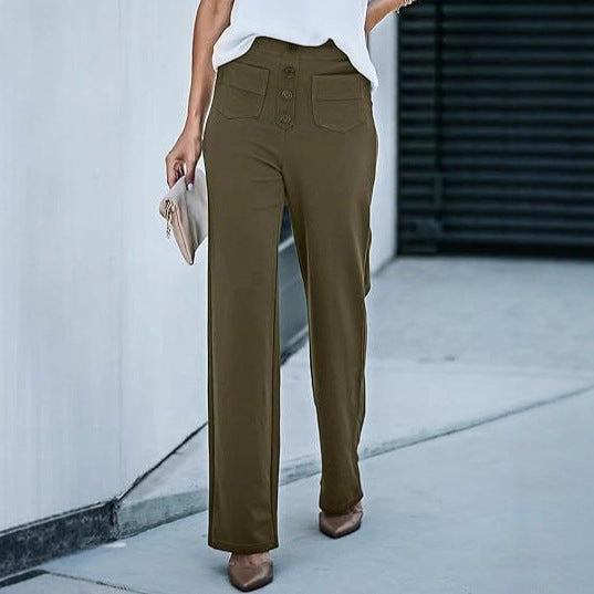 Damen Hochtaillierte weite Hose mit Knopfleiste und aufgesetzten Taschen Nord Taschen