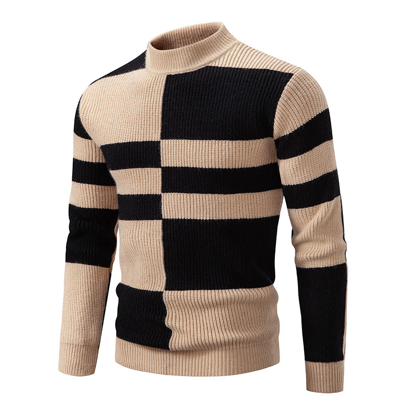 Herren Strukturierter Mockneck-Strickpullover mit asymmetrischem Blockmuster Nord Taschen