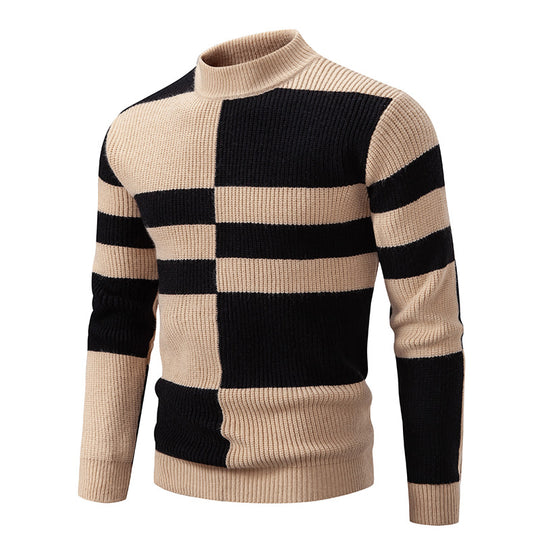 Herren Strukturierter Mockneck-Strickpullover mit asymmetrischem Blockmuster Nord Taschen