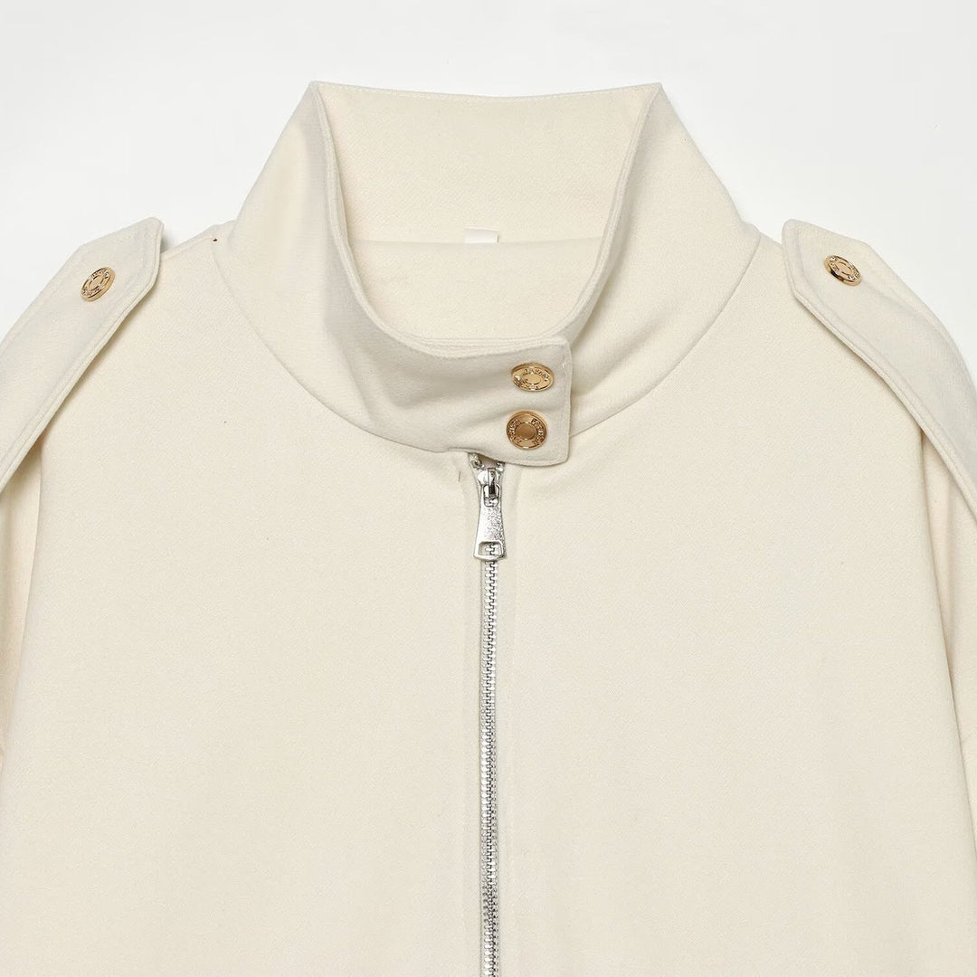 Damen Cropped Utility-Jacke mit hochgeschlossenem Kragen, Schulterklappen und aufgesetzten Pattentaschen Nord Taschen