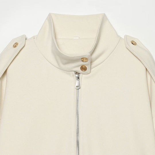 Damen Cropped Utility-Jacke mit hochgeschlossenem Kragen, Schulterklappen und aufgesetzten Pattentaschen Nord Taschen