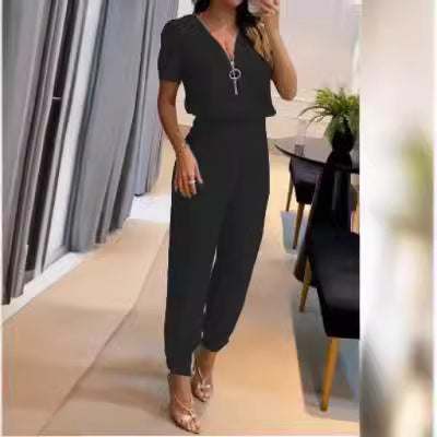 Damen Jumpsuit mit V-Ausschnitt und Gummizug