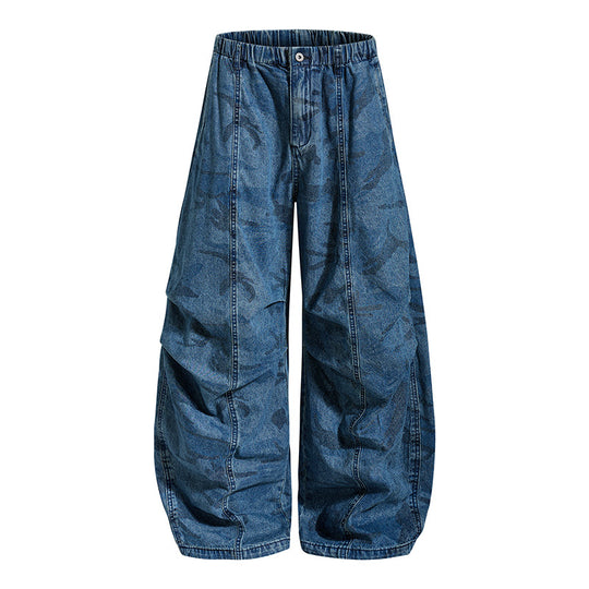 Damen Extraweite Denim-Palazzo-Hose mit elastischem Komfortbund und markanten Nahtdetails Nord Taschen