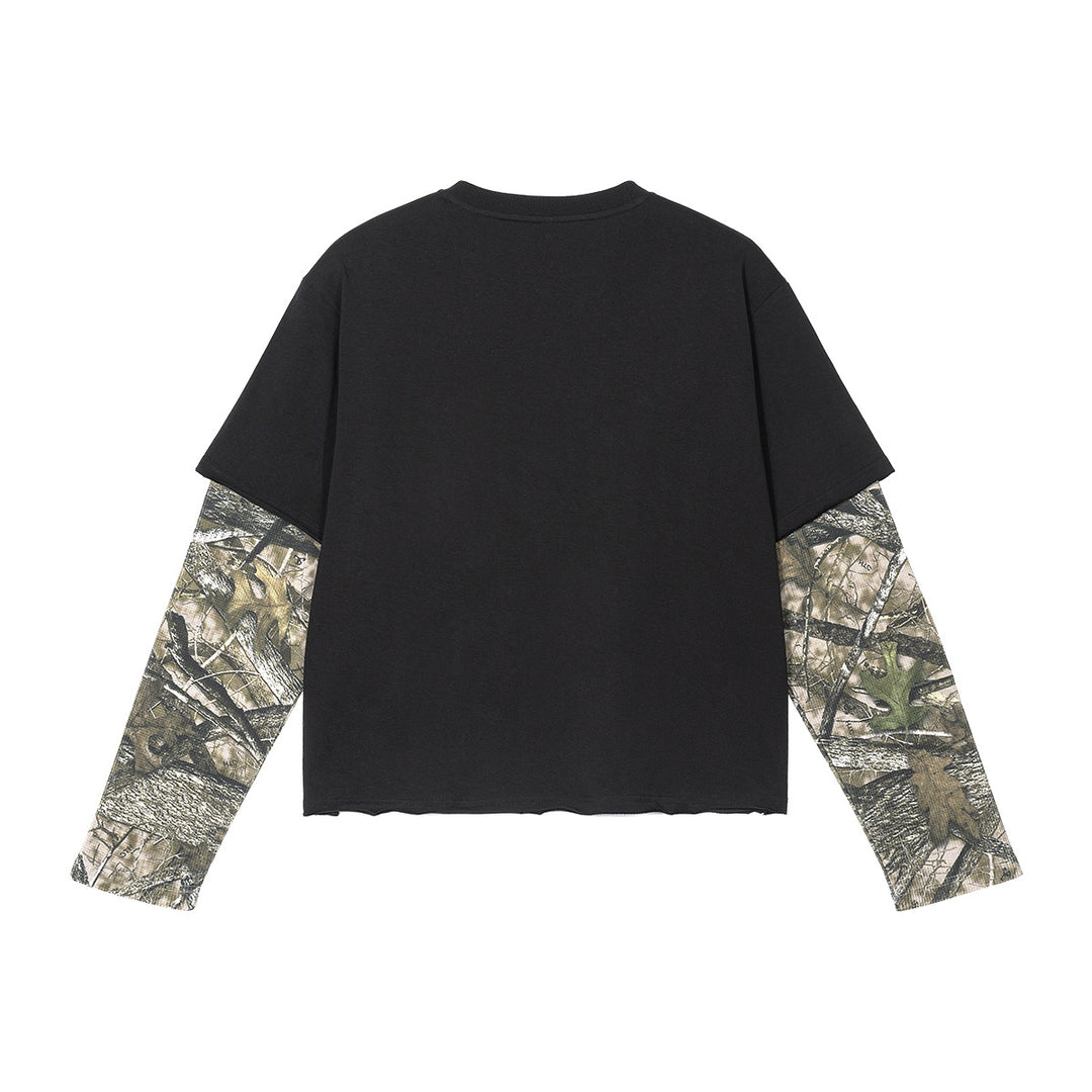 Herren Lagen-Langarm-T-Shirt mit Camouflage-Innensärmeln und Gothic-Print Nord Taschen