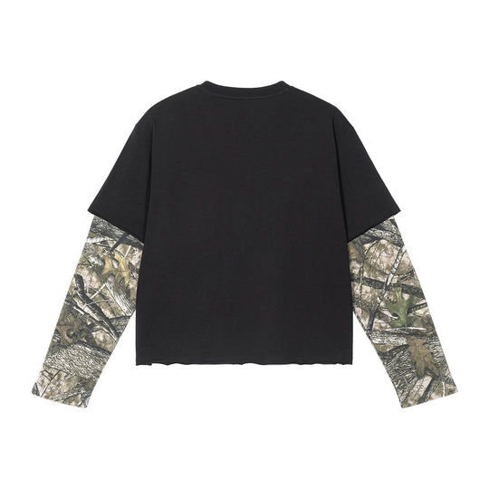 Herren Lagen-Langarm-T-Shirt mit Camouflage-Innensärmeln und Gothic-Print Nord Taschen
