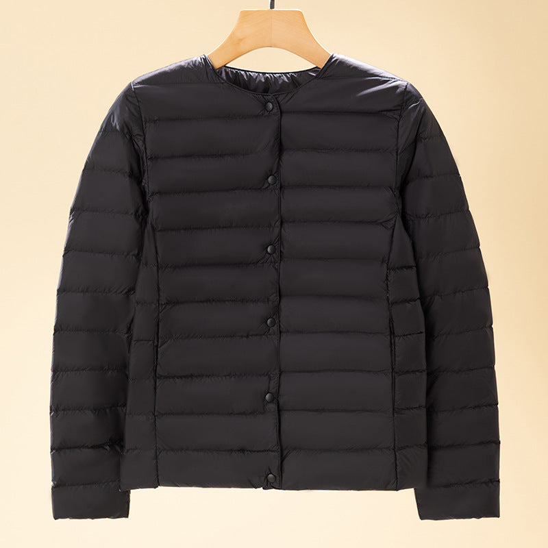 Damen Ultraleichte Steppjacke ohne Kragen, Packbare Thermojacke für Reisen und Alltag Nord Taschen