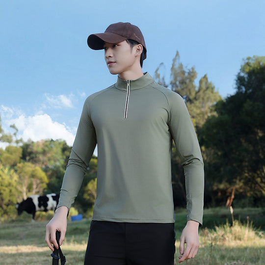 Herren atmungsaktives Langarm-Sportshirt mit UV-Schutz und Reißverschlusskragen Nord Taschen