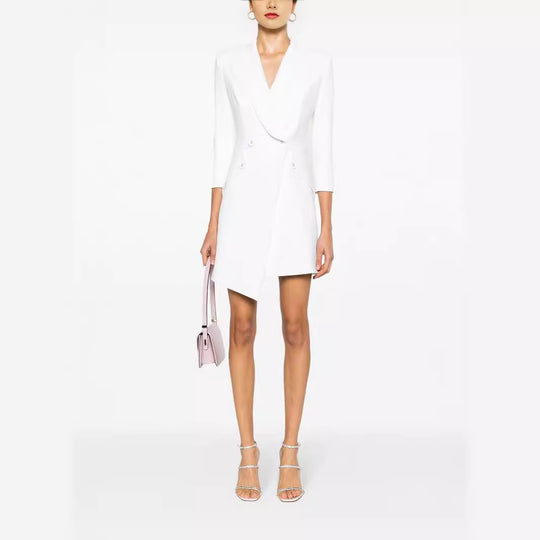 Damen Tailliertes Blazerkleid mit asymmetrischem Saum und 3/4-Ärmeln Nord Taschen
