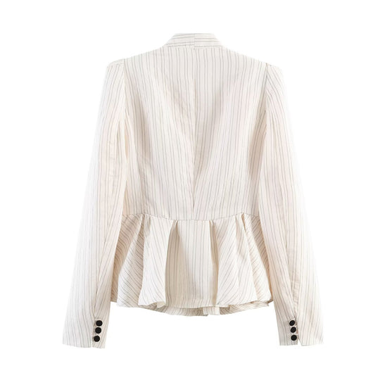 Damen Taillierter Peplum-Blazer mit tiefem V-Ausschnitt und Nadelstreifen Nord Taschen