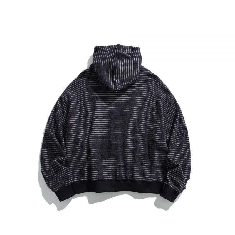 Unisex Boxy Kapuzen-Sweatjacke mit durchgehendem Reißverschluss, Streifenstruktur und geripptem Saum Nord Taschen