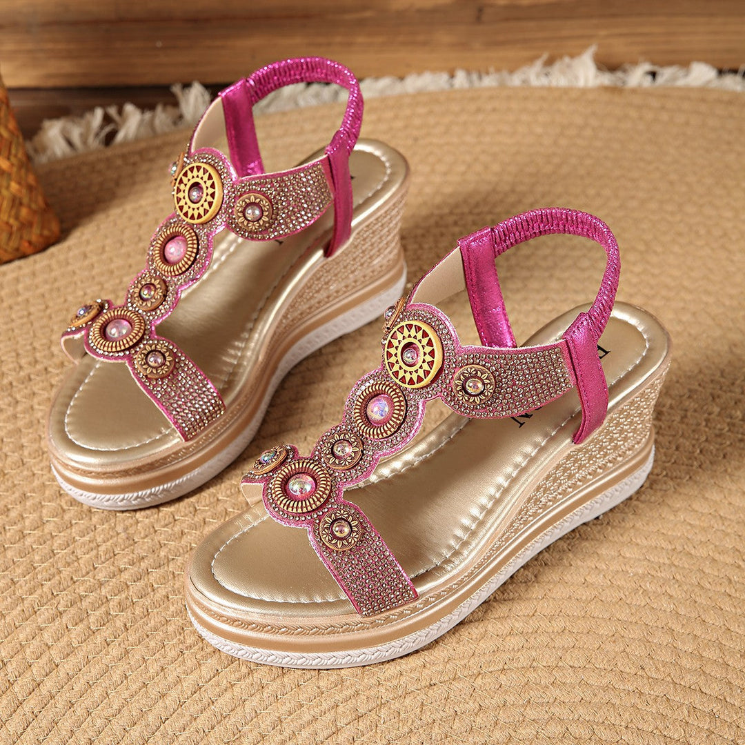 Damen Wedge-Sandalen mit glamourösem Schmuckdesign und komfortabler Sohle
