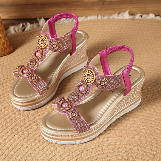 Damen Wedge-Sandalen mit glamourösem Schmuckdesign und komfortabler Sohle