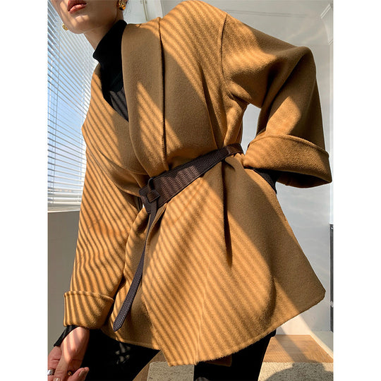 Damen Wickeljacke mit Taillengürtel Nord Taschen
