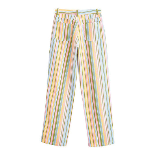 Damen Gestreifte Highwaist-Hose mit weitem Bein und Five-Pocket-Schnitt Nord Taschen