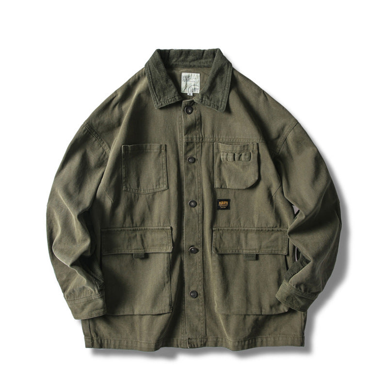 Herren Locker geschnittene Feldjacke im Workwear-Stil mit aufgesetzten Pattentaschen und Cordkragen Nord Taschen