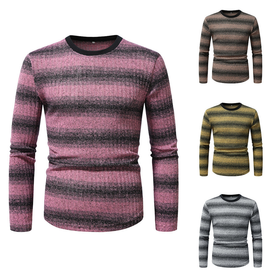 Herren Slim-Fit Feinstrick-Pullover mit horizontalem Farbverlauf und geripptem Strukturmix Nord Taschen