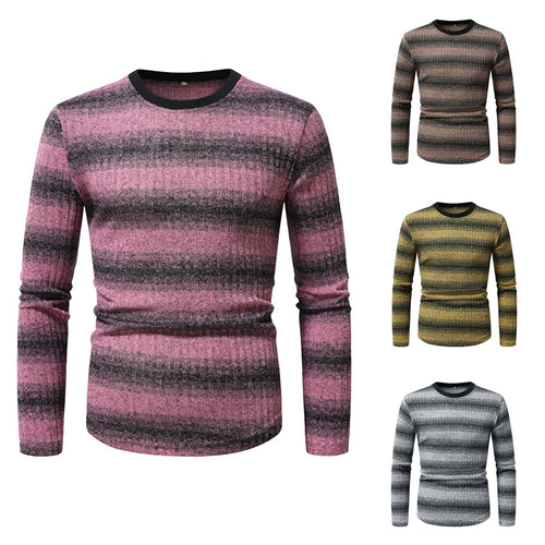 Herren Slim-Fit Feinstrick-Pullover mit horizontalem Farbverlauf und geripptem Strukturmix Nord Taschen