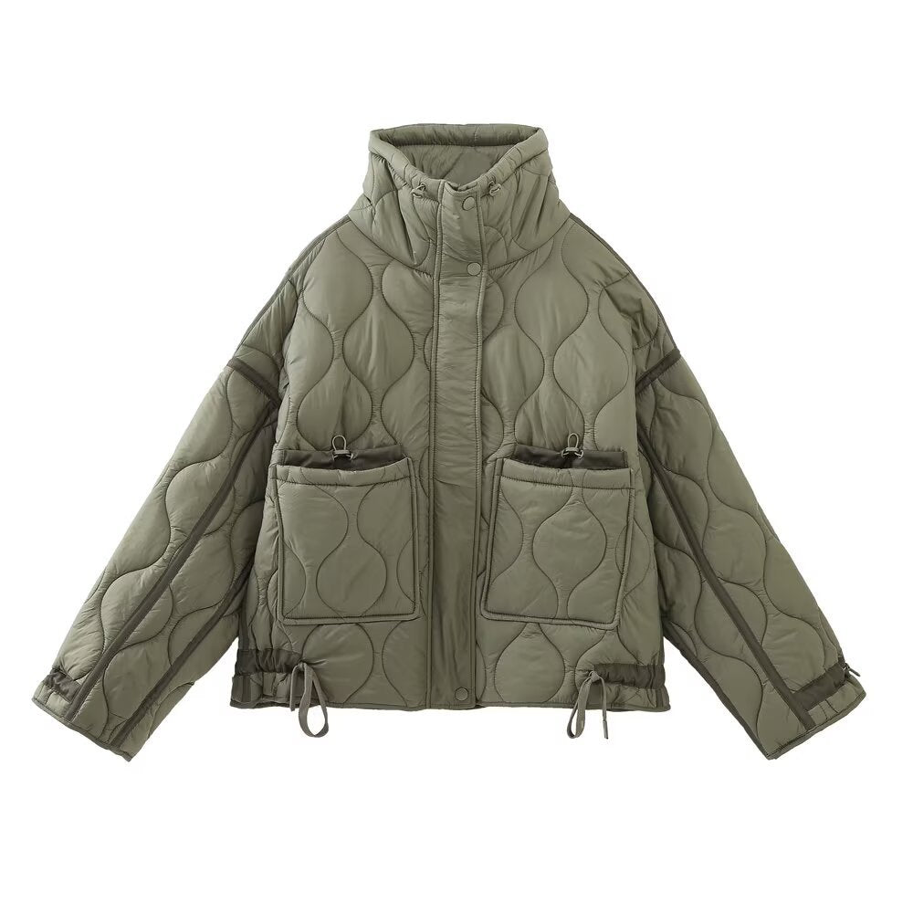 Damen Steppjacke mit Stehkragen Oversize-Kurzjacke mit Kordelzug Nord Taschen