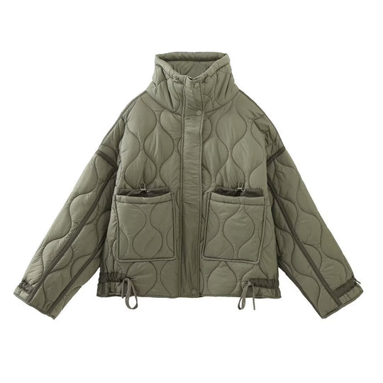 Damen Steppjacke mit Stehkragen Oversize-Kurzjacke mit Kordelzug Nord Taschen