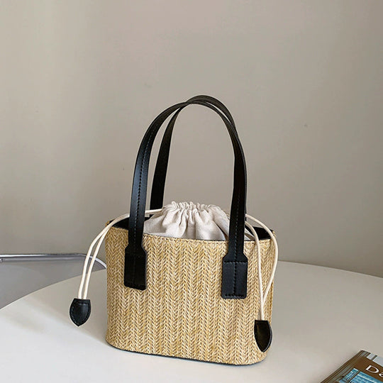 Damen geflochtene Rucksackhandtasche mit modischem Kordelzug und eleganten Kunstledergriffen Nord Taschen