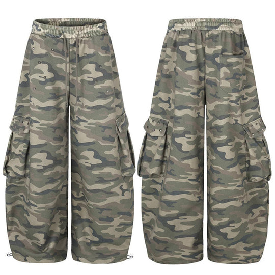 Damen Weite Cargohose im Camouflage-Design mit elastischem Bund und großen Taschen Nord Taschen