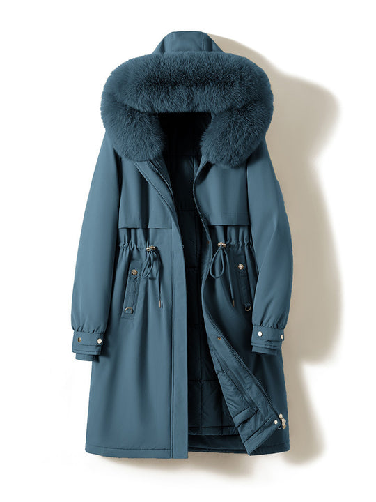 Damen nan langer wasserabweisender Parka mit voluminöser Kunstfellkapuze, taillierbarem Tunnelzug und gesteppter Thermo-Innenjacke Nord Taschen