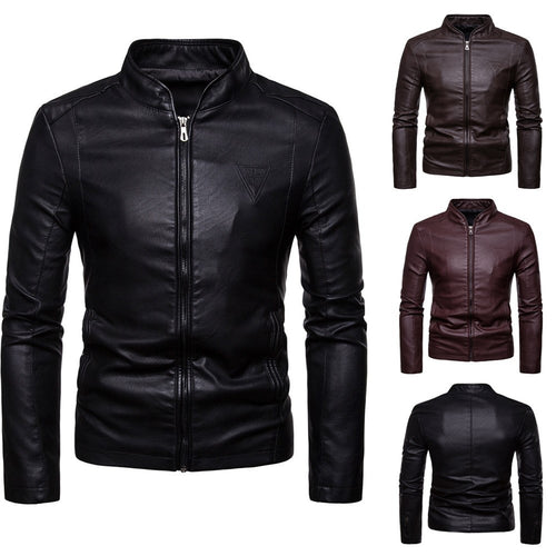 Herren Slim-Fit Kunstlederjacke im Bikerstil mit Stehkragen und Frontreißverschluss Nord Taschen