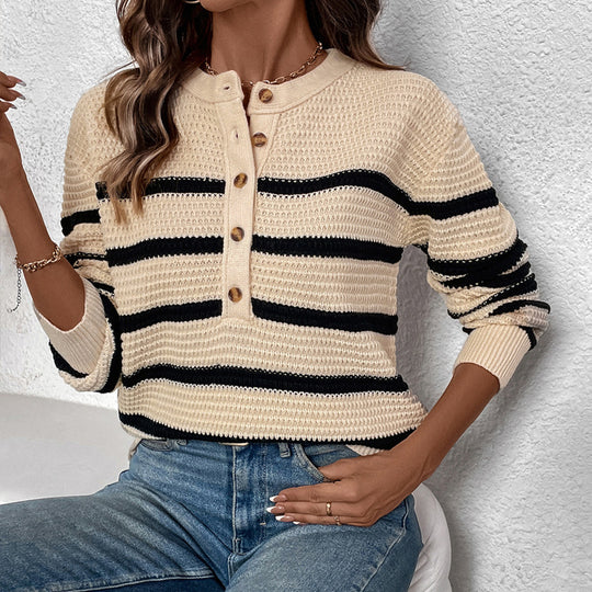 Damen Lässiger Strickpullover mit Knopfleiste Nord Taschen