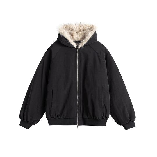 Damen Oversize-Bomberjacke mit kunstfellbesetzter Kapuze und Raglanärmeln Nord Taschen