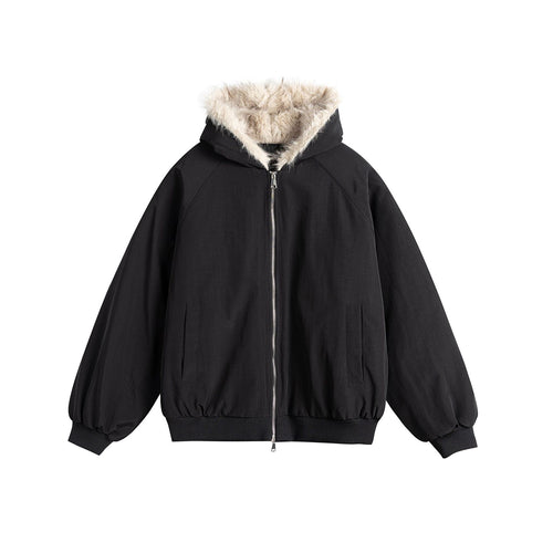Damen Oversize-Bomberjacke mit kunstfellbesetzter Kapuze und Raglanärmeln Nord Taschen