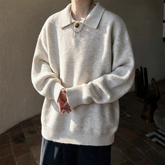 Damen Oversize-Strickpullover mit Polokragen und Ein-Knopf-Detail Nord Taschen