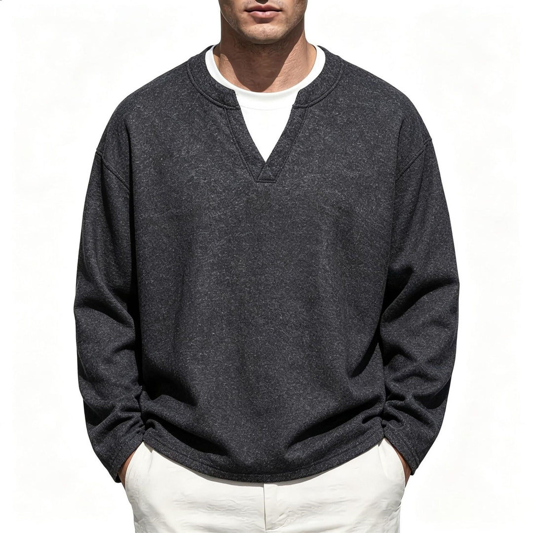 Herren Oversize Sweatshirt mit V-Ausschnitt und melierter Struktur Nord Taschen