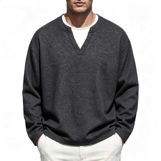 Herren Oversize Sweatshirt mit V-Ausschnitt und melierter Struktur Nord Taschen