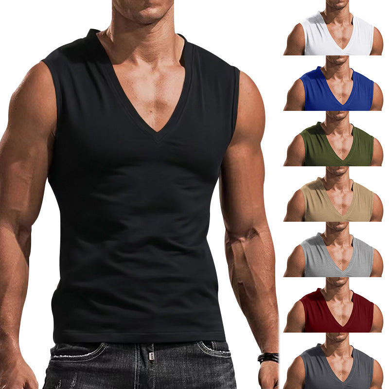 Herren nan ärmelloses Muskelshirt mit tiefem V-Ausschnitt aus dehnbarem Jersey und körpernaher Passform