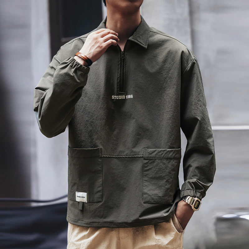 Herren Utility-Halbzip-Pullover mit Hemdkragen und Kängurutaschen Nord Taschen