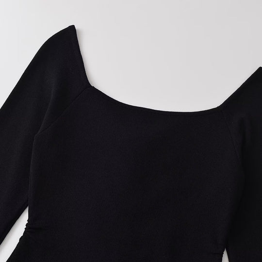 Damen Gerüschtes Langarm-Top mit asymmetrischem Schößchen und Zierknopfleiste Nord Taschen