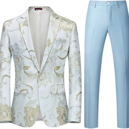 Damen Zweiteiliges Satin-Jacquard-Sakko mit floralem Muster und taillierter Passform sowie Slim-Fit Anzughose Nord Taschen