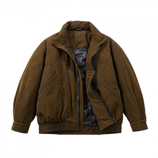 Herren Oversized Bomberjacke aus Veloursleder‑Optik mit hohem Stehkragen und elastischem Saum Nord Taschen