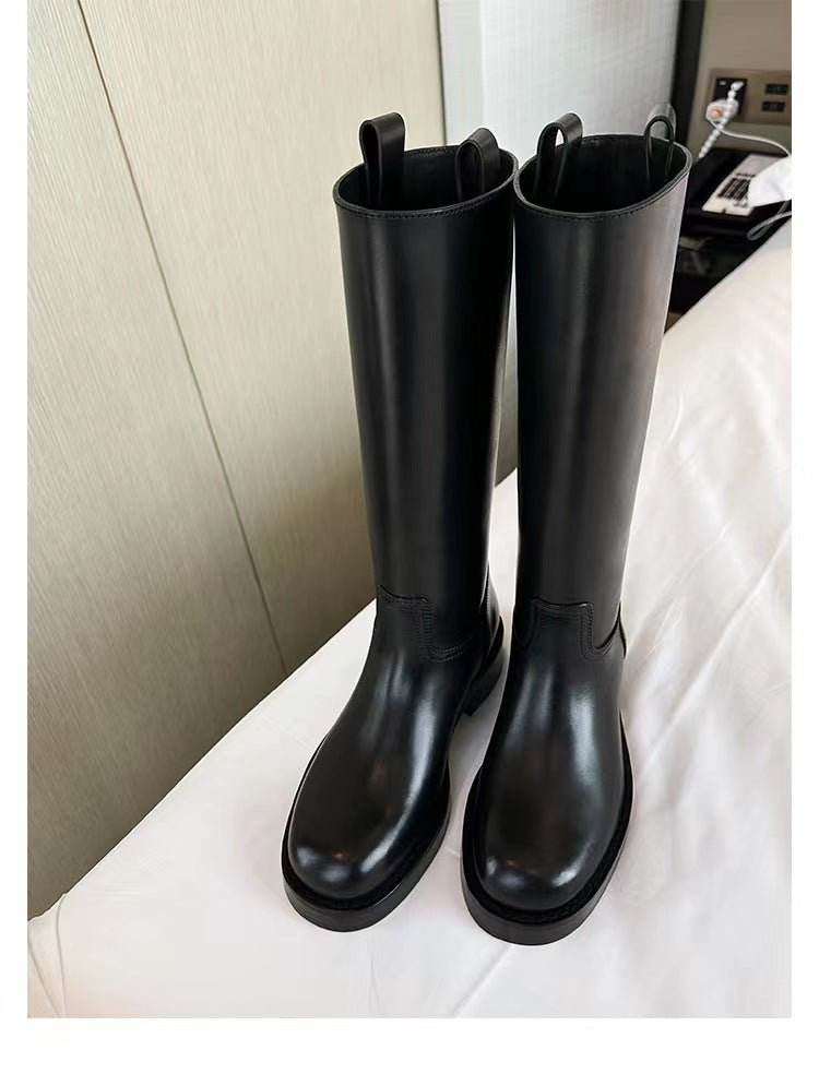 Damen Kniehohe Glattleder-Stiefel mit runder Zehenpartie und robuster Plateausohle Nord Taschen
