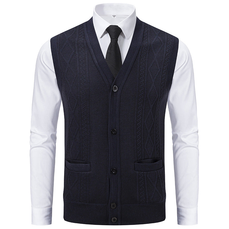 Herren Ärmellose Strickweste mit Rauten‑Muster, V‑Ausschnitt und Knopfleiste Nord Taschen