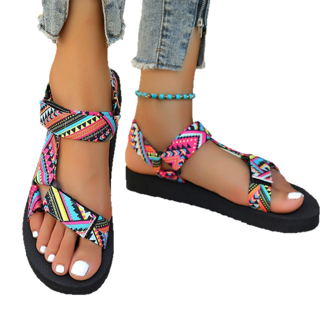 Damen Sommerliche Sport-Sandalen mit bunten Riemen und rutschfester Sohle