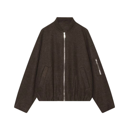 Damen Wollmix‑Bomberjacke im Oversized‑Boxy‑Schnitt mit Reißverschluss und Ärmeltasche Nord Taschen