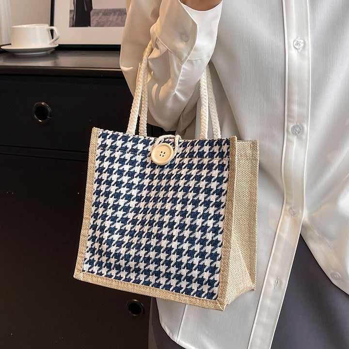 Damen Jute-Bag im klassischen Hahnentrittmuster Nord Taschen
