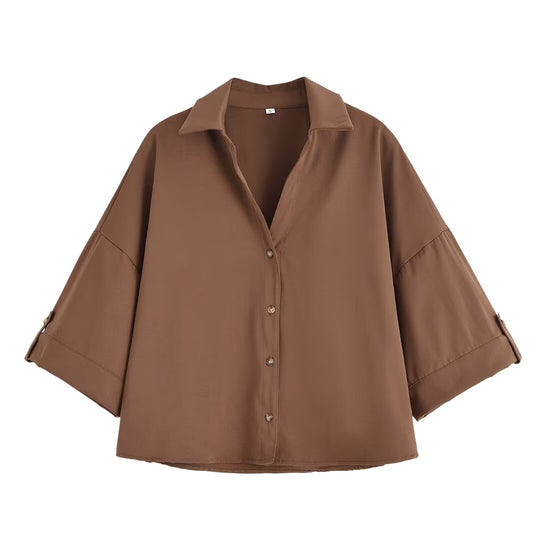 Damen Oversize-Hemdbluse mit dreiviertel-Ärmeln und Manschetten Nord Taschen