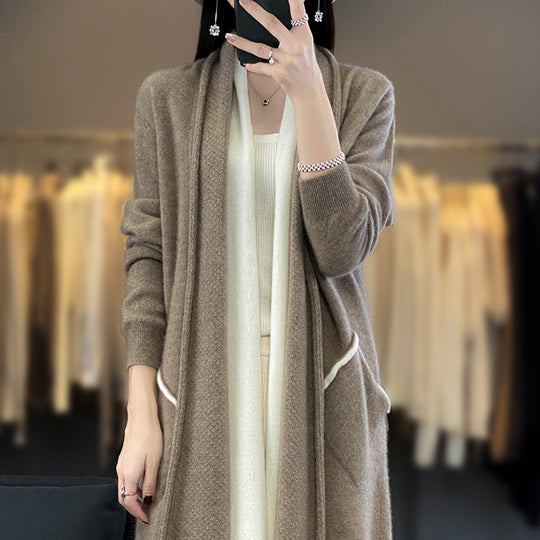 Damen Langer offener Cardigan in Kaschmir‑Look mit Schalkragen und Eingriffstaschen Nord Taschen