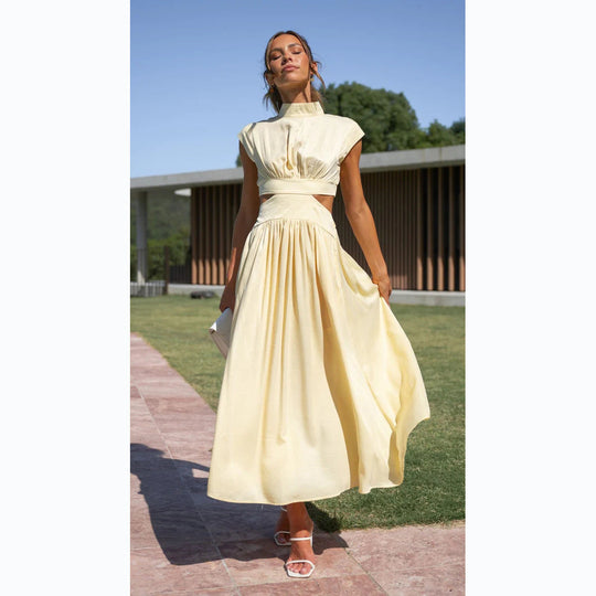 Damen Maxi-Kleid mit schickem Stehkragen und elegantem Cut-Out