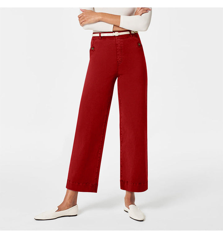 Damen Weite High-Waist Hose mit modischen Knopfdetails