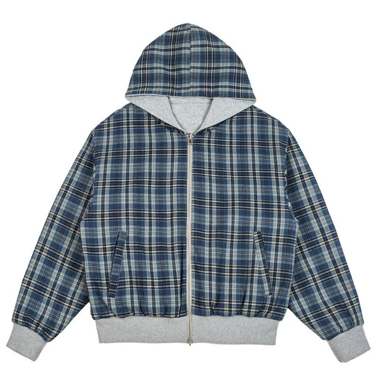Unisex Gefütterte Kapuzen-Bomberjacke mit karierter Flanell-Innenfütterung und robustem Reißverschluss Nord Taschen