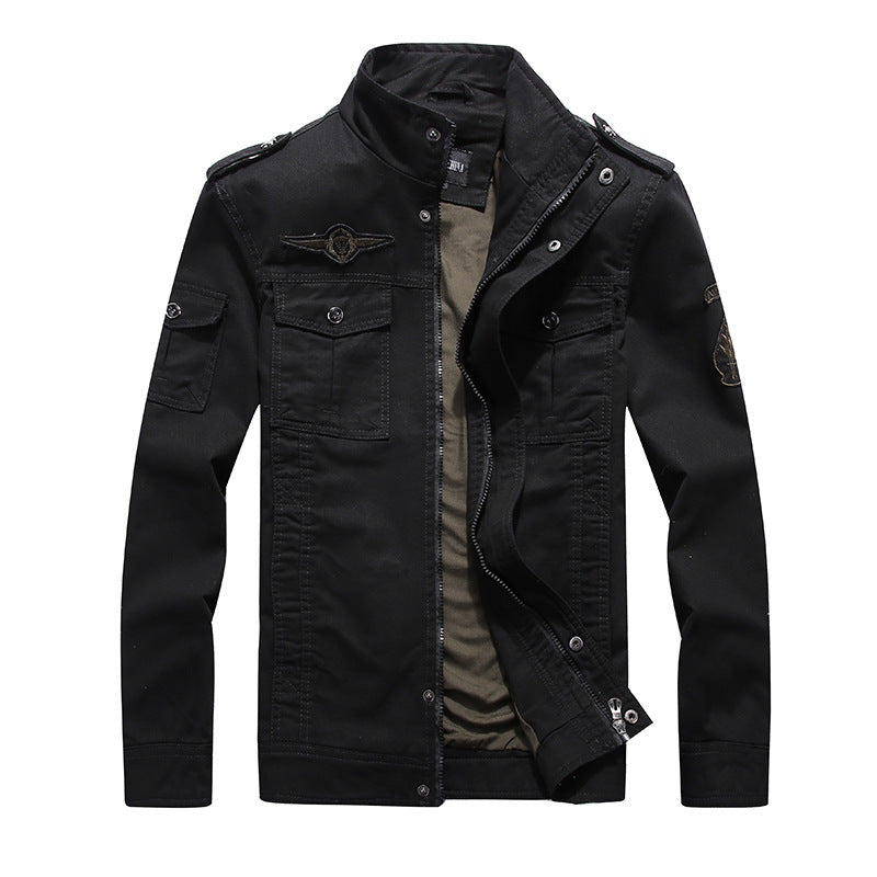 Herren leichter Canvas-Militärblouson mit Stehkragen, Schulterklappen und Mehrfach‑Pattentaschen Nord Taschen